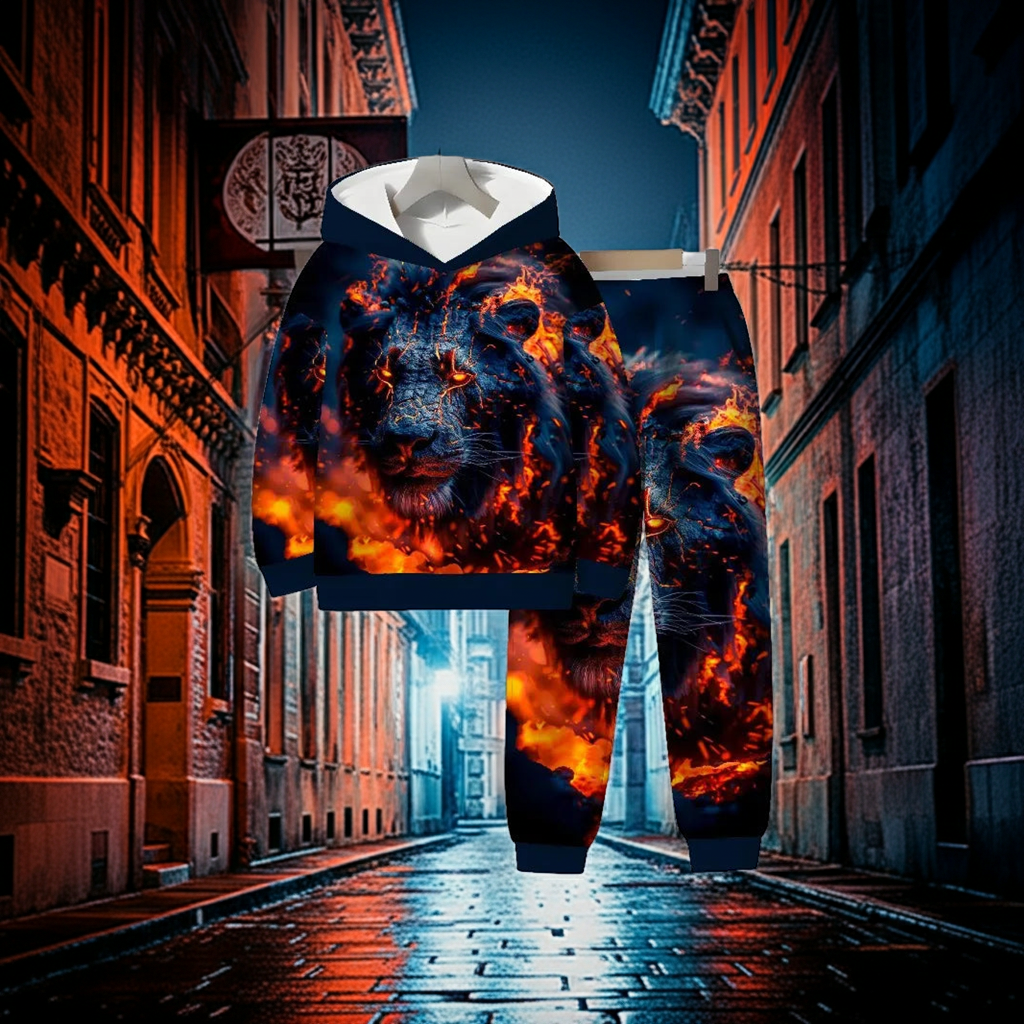 3D Digital Animal Monkey Brown Bear Dragon Printed Hoodie and Sports Pants 2-piece Simple Fashion Casual Set