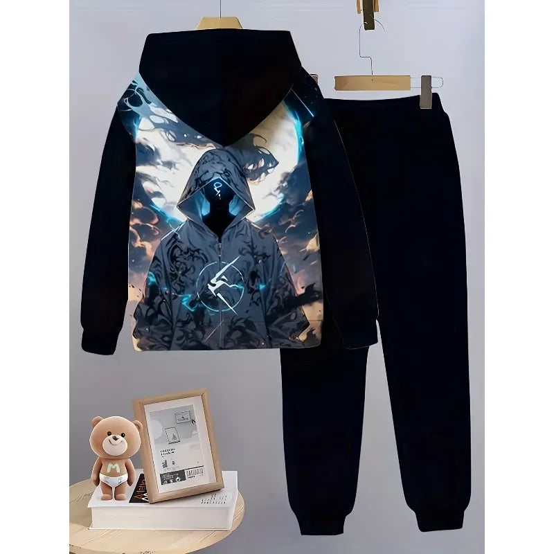 Men's Fashion 3D Printed Casual Hoodie Hoodie Two-piece Set for Autumn and Winter Outdoor Must-have Cool Street Style