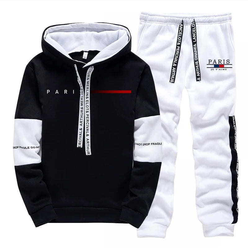 Fashion Men's Tracksuit Printing Casual Sweatshirts Outdoors Sports Jogging Man Clothing Black White Single Piece Hoodies Pants