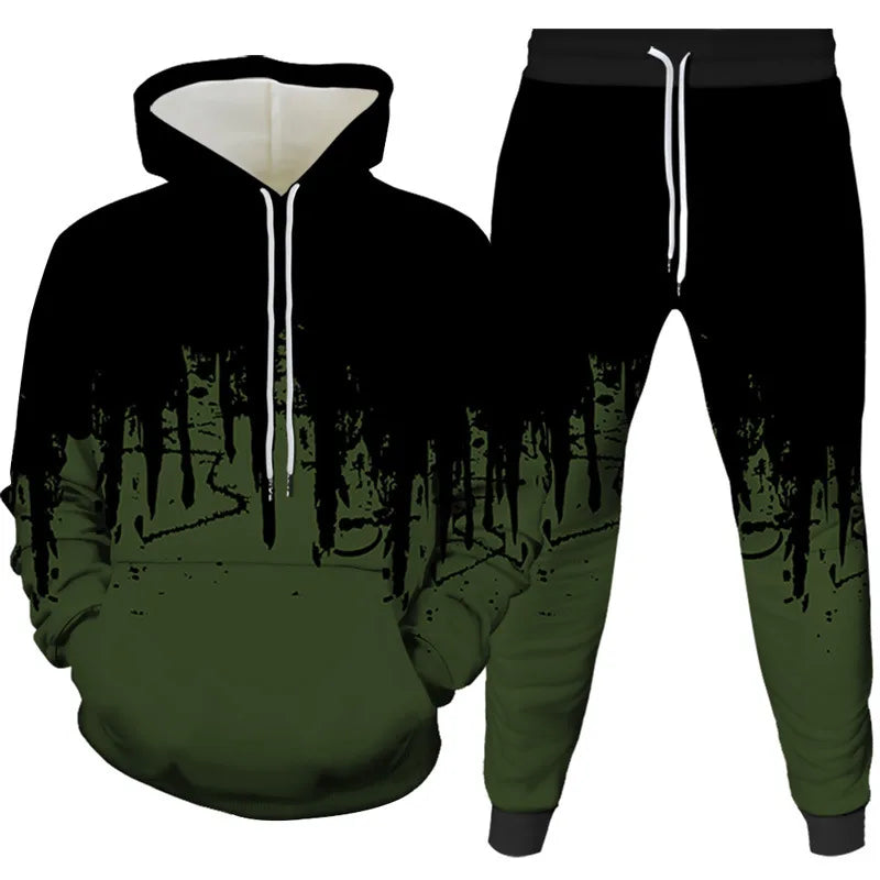 Ink Painting 3D Printed Hoodie Pant Sets Men's Fashion Casual Sweatshirts Sweatpants Two Piece Suits Man Tracksuit Clothing