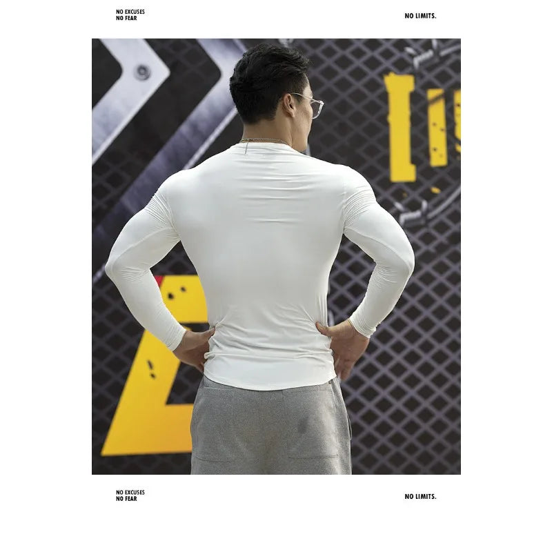 Quick Dry Breathable Long Sleeved T-shirt Men American Gym Training Slim Fit Sports Top for Fitness Workout Casual Wear