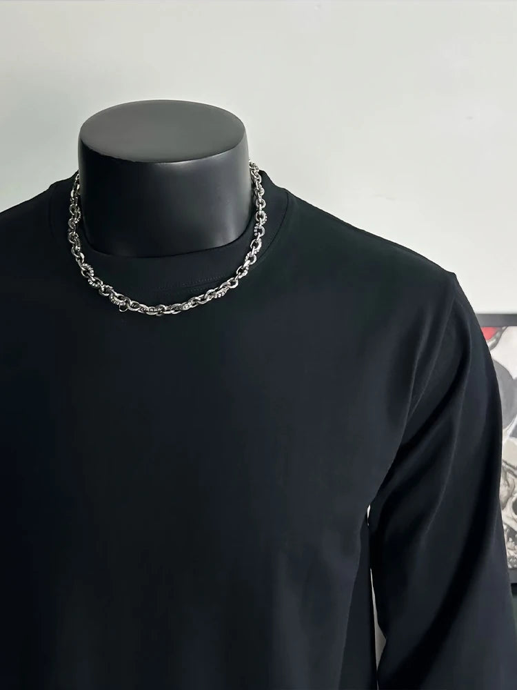 Men's 100% Cotton Long Sleeve T-Shirt Autumn Crew Neck Loose plus Size High-Quality Comfortable Solid Color Casual Top