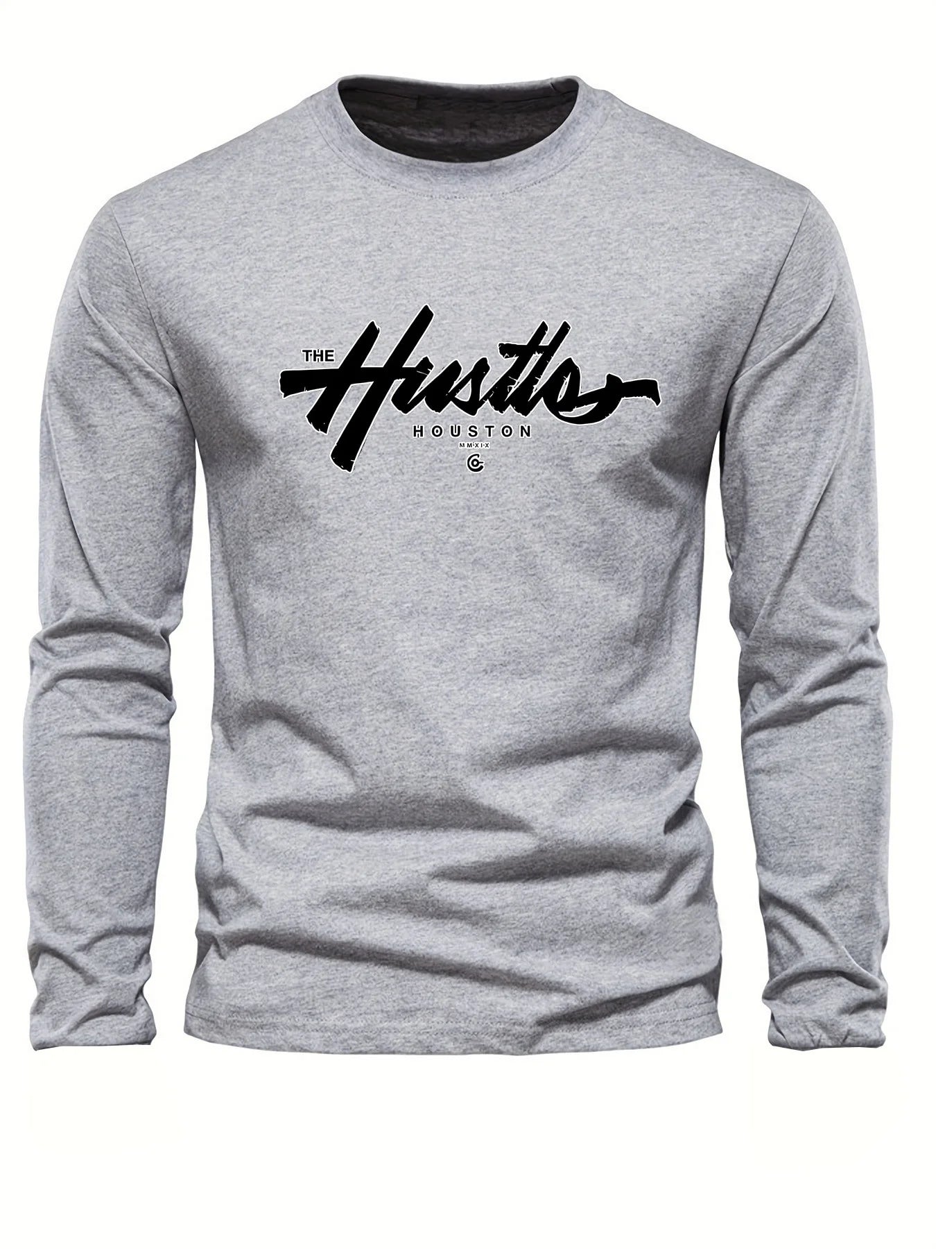 Spring Autumn Casual Long Sleeve T-shirt English Letter Printed Tee Classic Basic Tops Daily Loose O-neck Pullover Male Clothing