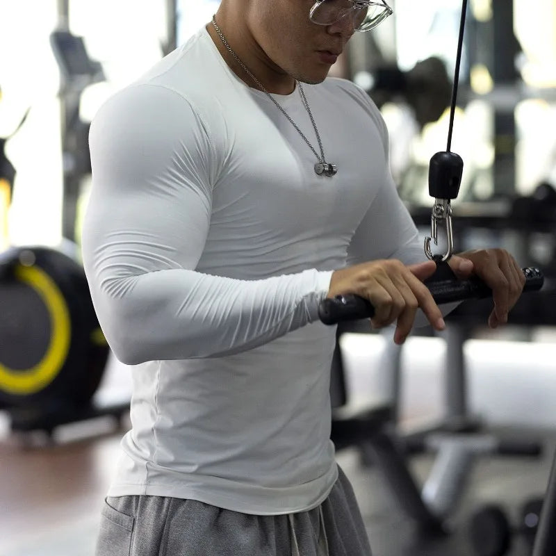 Quick Dry Breathable Long Sleeved T-shirt Men American Gym Training Slim Fit Sports Top for Fitness Workout Casual Wear