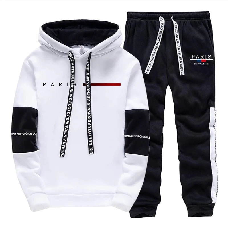 Fashion Men's Tracksuit Printing Casual Sweatshirts Outdoors Sports Jogging Man Clothing Black White Single Piece Hoodies Pants