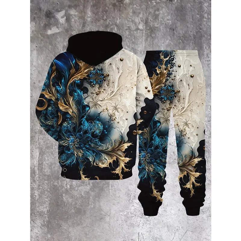 Casual Sports Style Men's Fashion New Personalized Printed Hooded Sweatshirt Two-piece Set