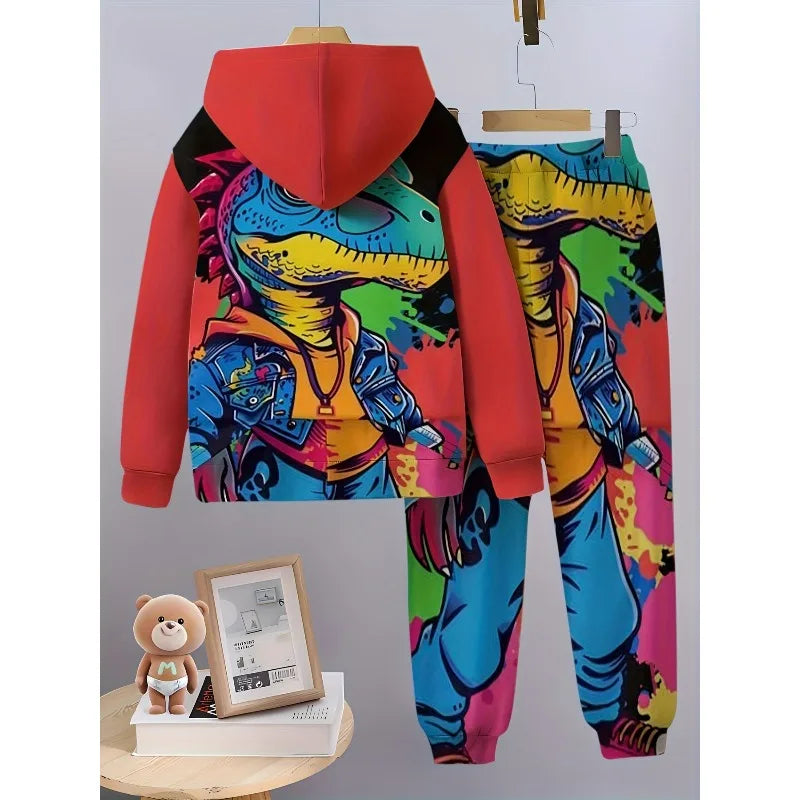 Men's 3D Printed Hoodie 2-piece Set, Fashionable for Autumn and Winter Seasons, Suitable for Outdoor Activities