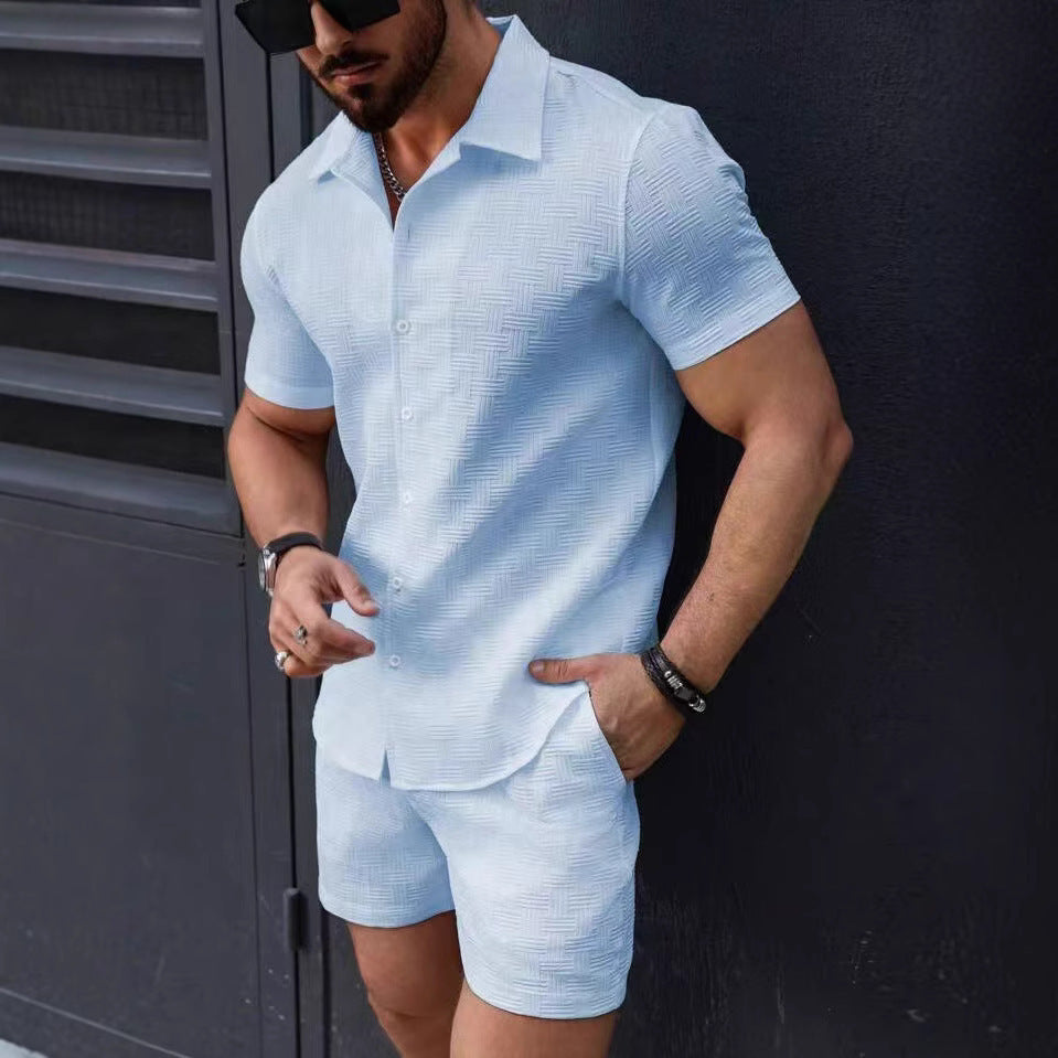 Leisure Breathable Beach Two Piece Suits Mens Summer Casual Short