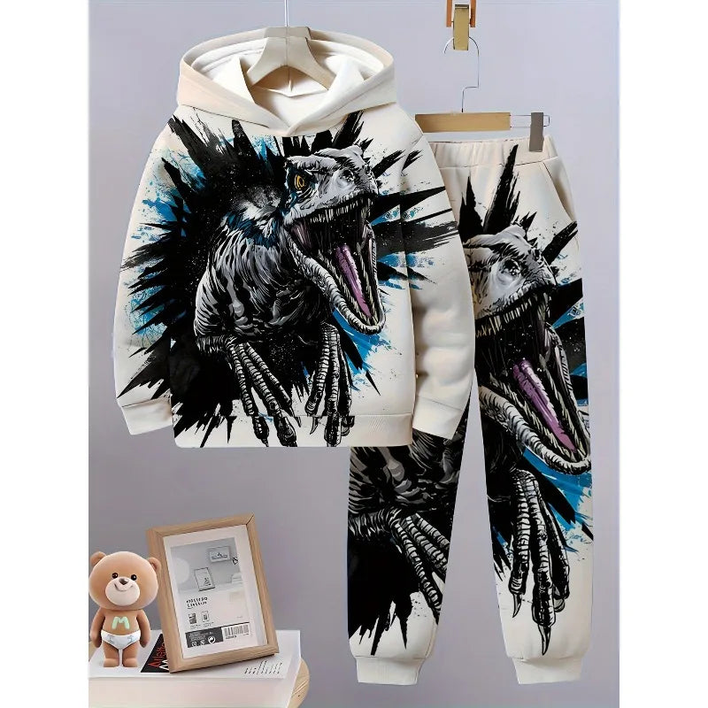 Men's 3D Printed Hoodie 2-piece Set, Fashionable for Autumn and Winter Seasons, Suitable for Outdoor Activities