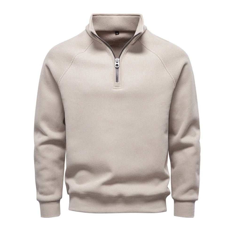Autumn and Winter Half-Zip Sweatshirt Stand Collar Trendy Versatile Fleece-Lined Men's Sweatshirt Top
