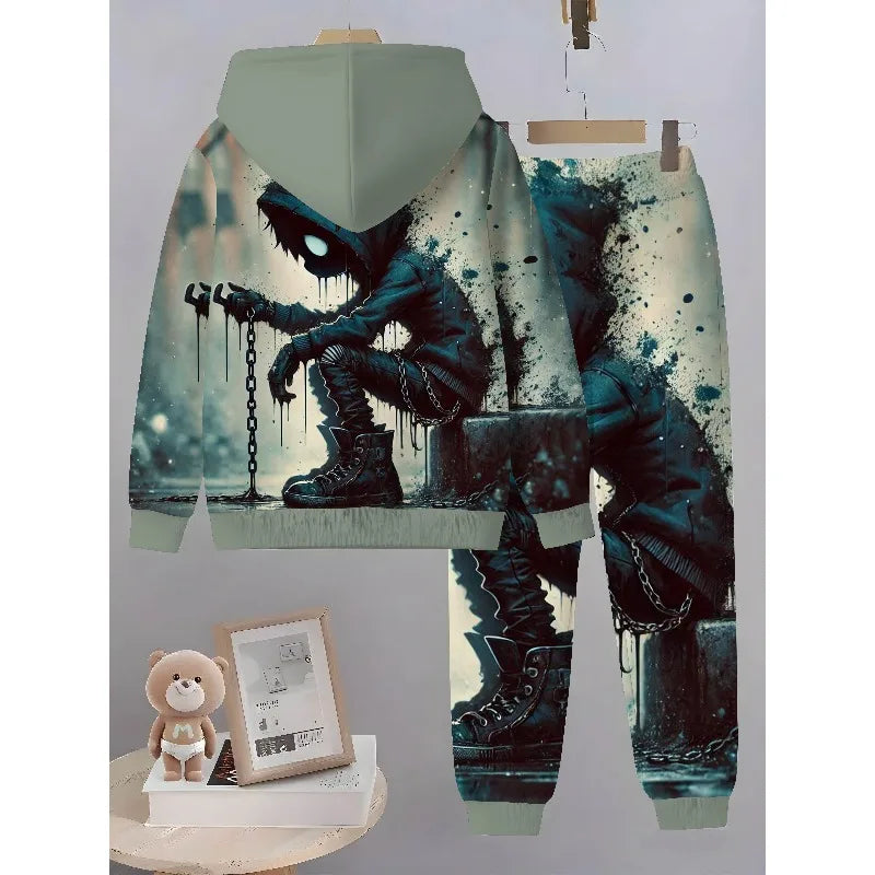 Men's Fashion 3D Printed Casual Hoodie Hoodie Two-piece Set for Autumn and Winter Outdoor Must-have Cool Street Style