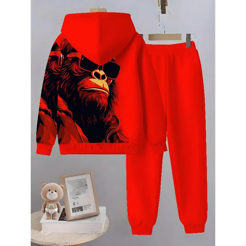 3D Digital Animal Monkey Brown Bear Dragon Printed Hoodie and Sports Pants 2-piece Simple Fashion Casual Set