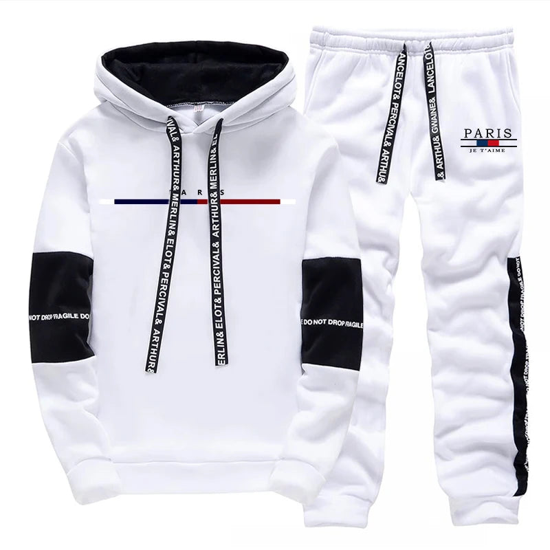 Men's Tracksuit Print Casual Sweatshirts Outdoors Sports Jogging Man Clothing Black White Single Piece Hoodies Pants Streetwear