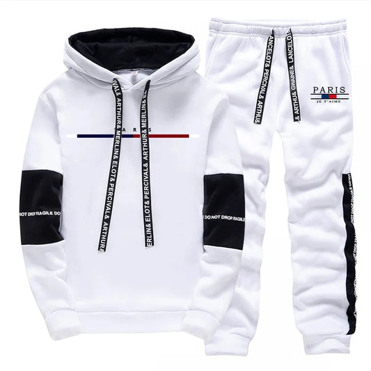 Men's Tracksuit Print Casual Sweatshirts Outdoors Sports Jogging Man Clothing Black White Single Piece Hoodies Pants Streetwear