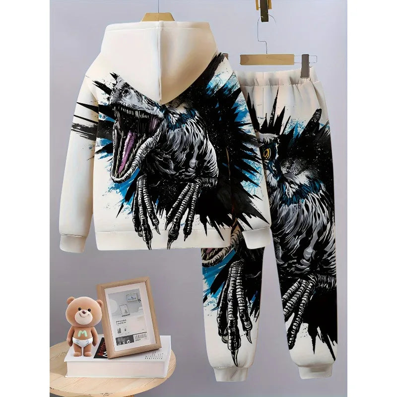 Men's 3D Printed Hoodie 2-piece Set, Fashionable for Autumn and Winter Seasons, Suitable for Outdoor Activities