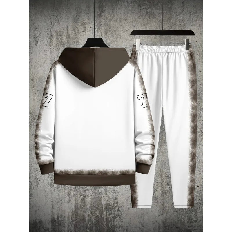 3D Printed Men's Shoulder Style Hooded Sweatshirt Top and Pants Two-piece Set Spring and Autumn Casual Sports Set