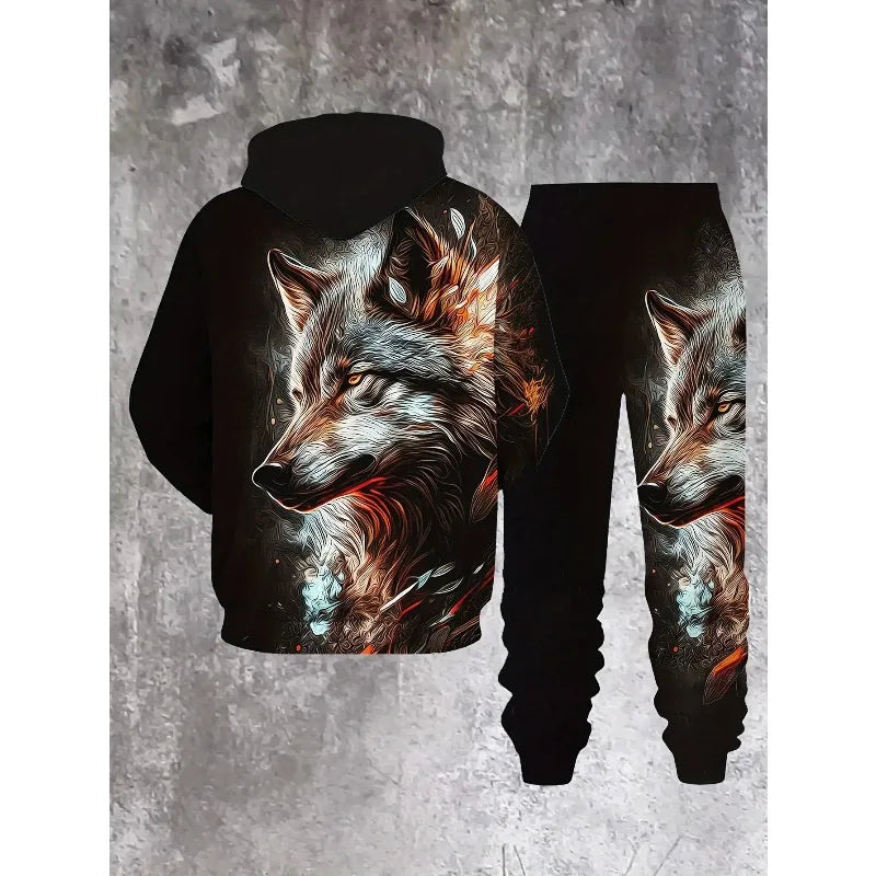 Men's Trendy Hoodie Set Two Piece Hoodie Pants Sports Style Printed Elements