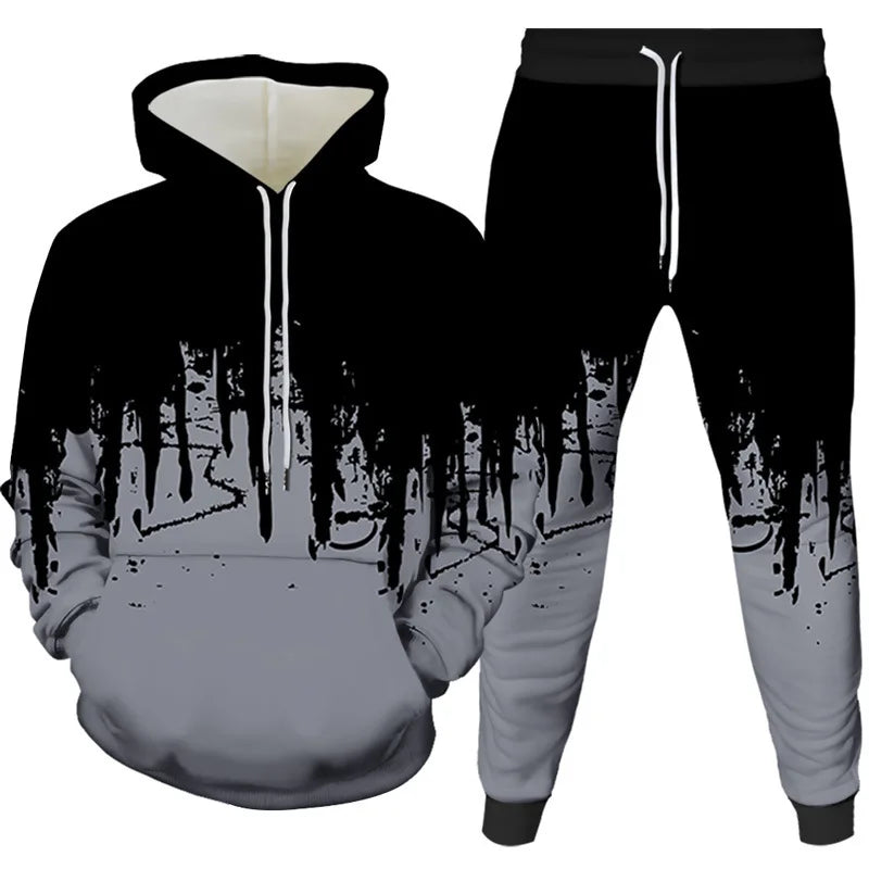 Ink Painting 3D Printed Hoodie Pant Sets Men's Fashion Casual Sweatshirts Sweatpants Two Piece Suits Man Tracksuit Clothing