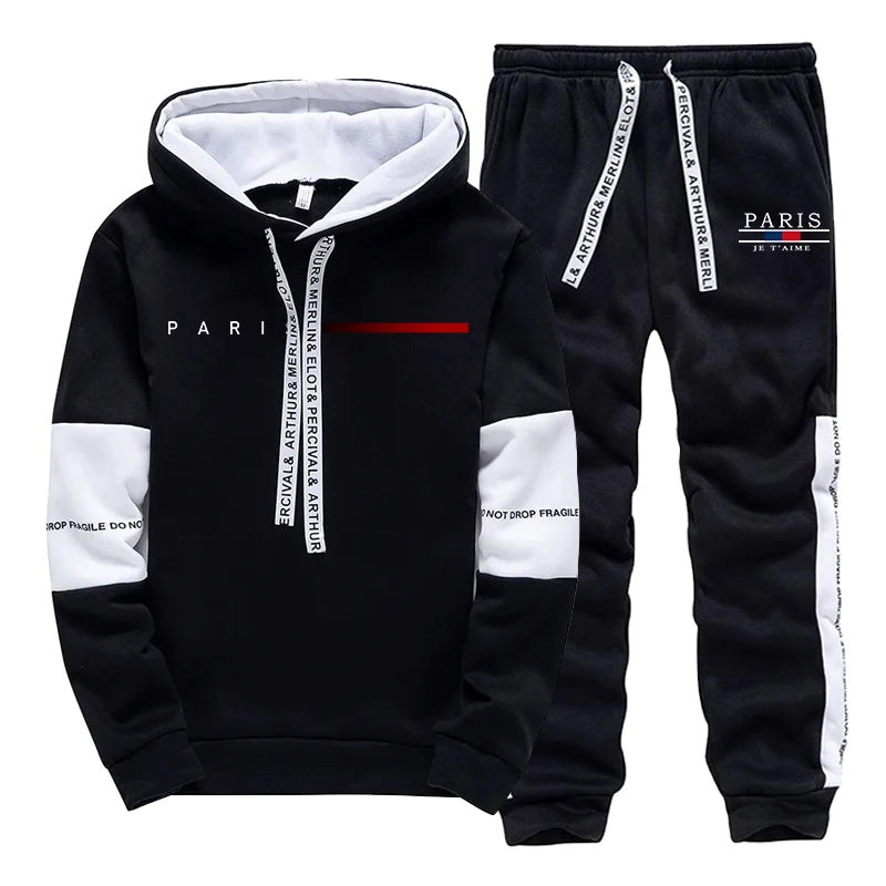 Fashion Men's Tracksuit Printing Casual Sweatshirts Outdoors Sports Jogging Man Clothing Black White Single Piece Hoodies Pants