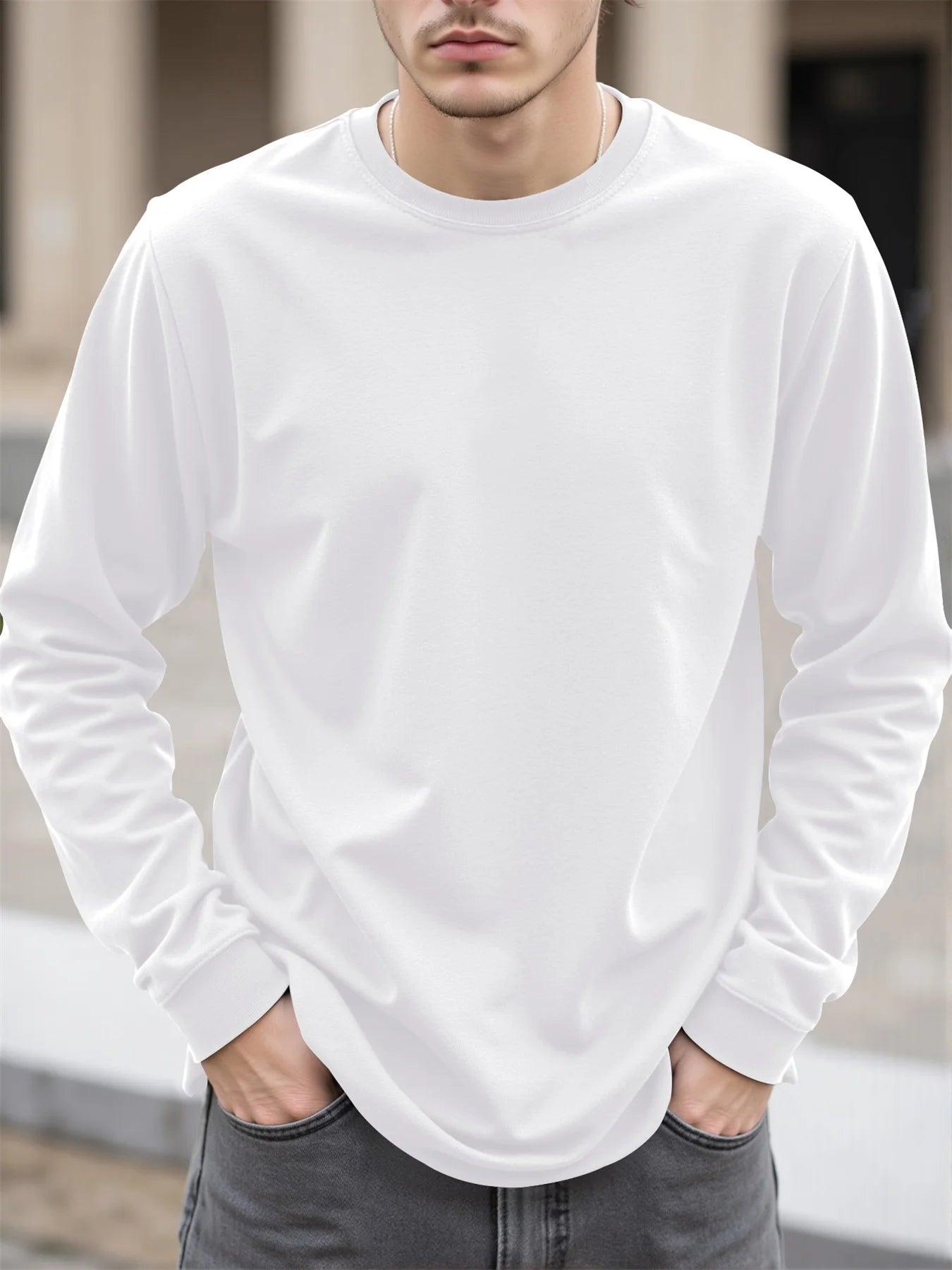Men's 100% Cotton Long Sleeve T-Shirt Autumn Crew Neck Loose plus Size High-Quality Comfortable Solid Color Casual Top