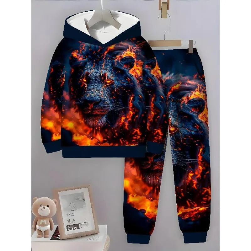 3D Digital Animal Monkey Brown Bear Dragon Printed Hoodie and Sports Pants 2-piece Simple Fashion Casual Set