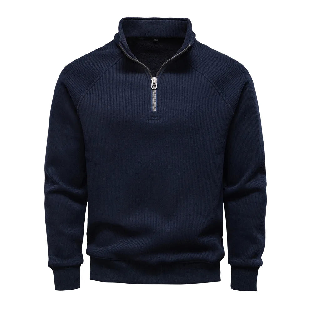 Autumn and Winter Half-Zip Sweatshirt Stand Collar Trendy Versatile Fleece-Lined Men's Sweatshirt Top