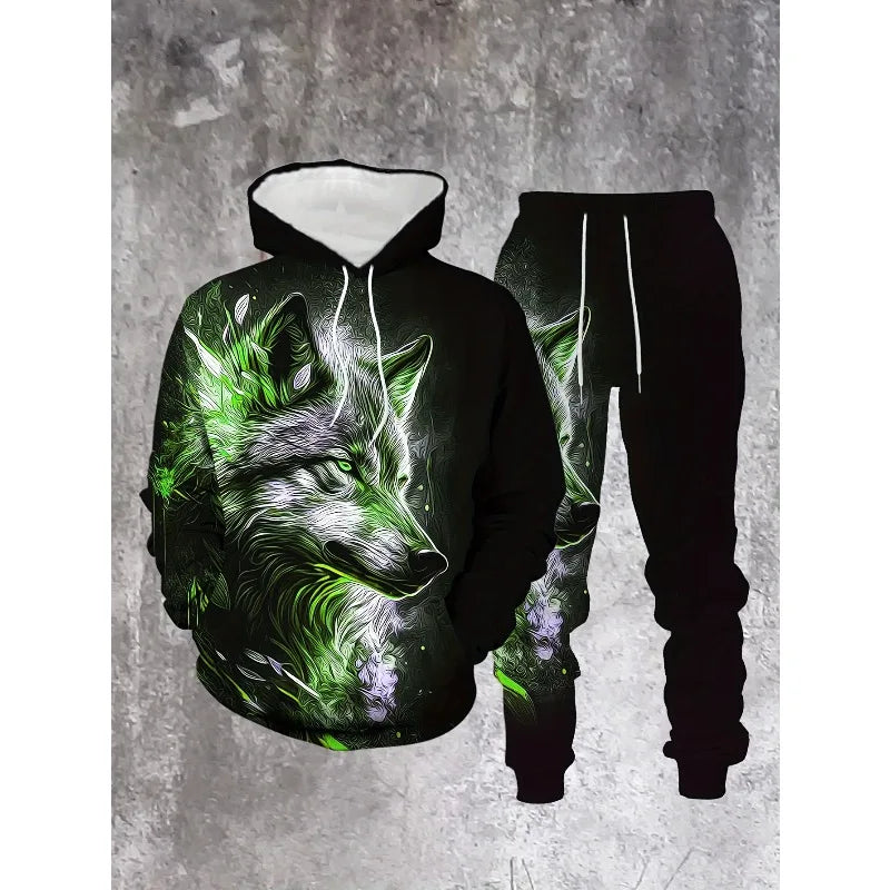 Men's Trendy Hoodie Set Two Piece Hoodie Pants Sports Style Printed Elements