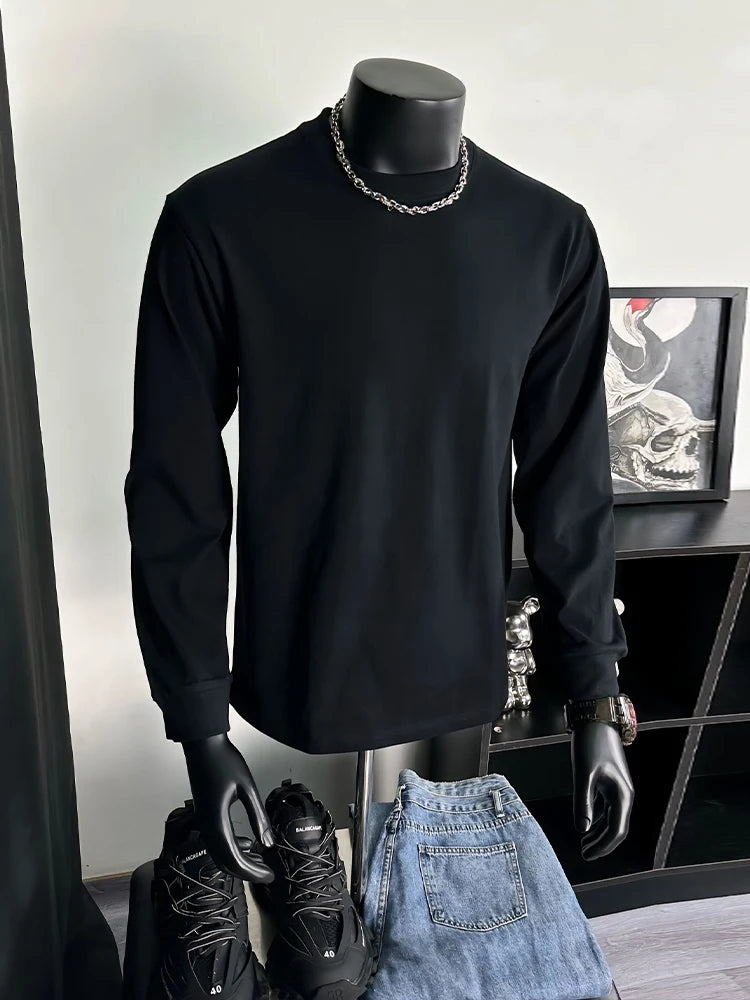 Men's 100% Cotton Long Sleeve T-Shirt Autumn Crew Neck Loose plus Size High-Quality Comfortable Solid Color Casual Top