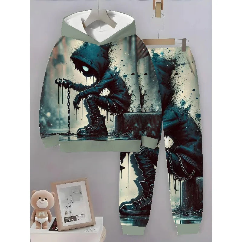 Men's Fashion 3D Printed Casual Hoodie Hoodie Two-piece Set for Autumn and Winter Outdoor Must-have Cool Street Style