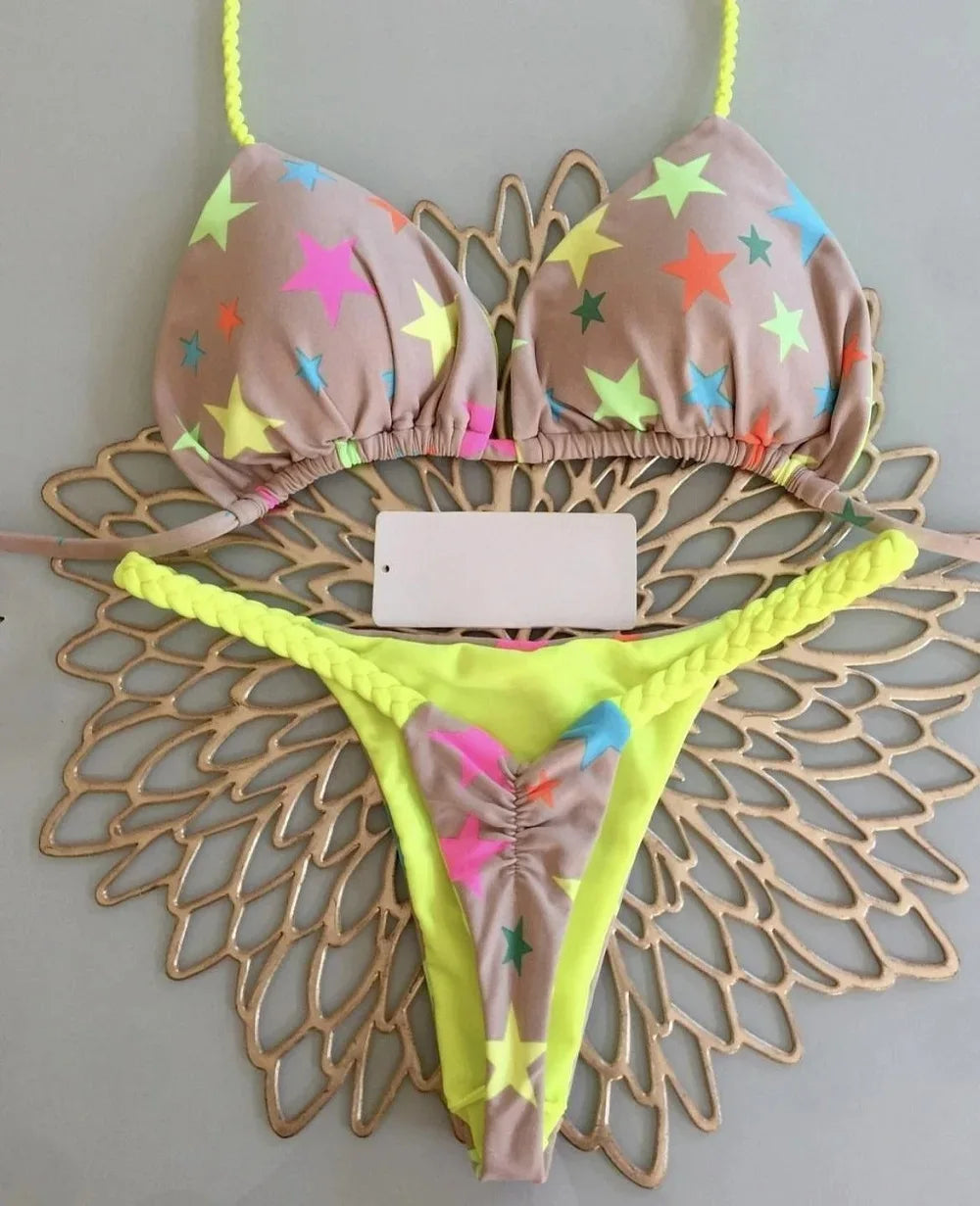 Women's Bikini Split Print Swimwear Fashion G-string Beach Holiday