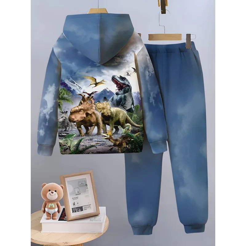 Men's 3D Printed Hoodie 2-piece Set, Fashionable for Autumn and Winter Seasons, Suitable for Outdoor Activities