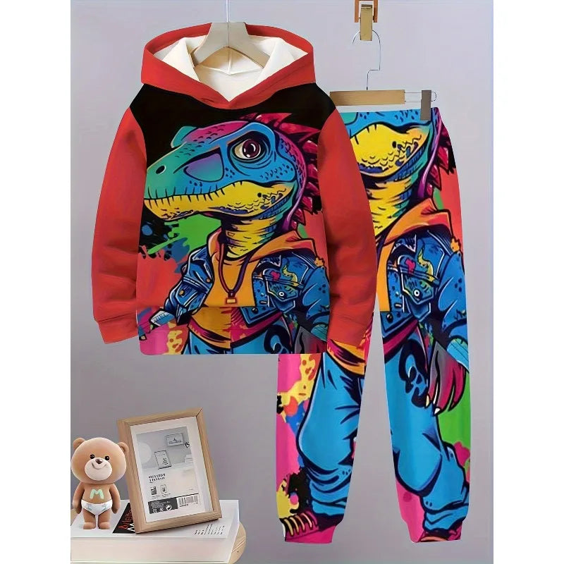 Men's 3D Printed Hoodie 2-piece Set, Fashionable for Autumn and Winter Seasons, Suitable for Outdoor Activities