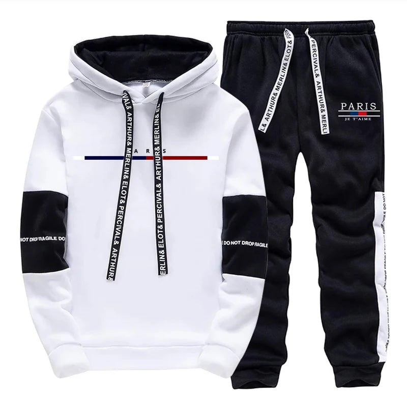 Men's Tracksuit Print Casual Sweatshirts Outdoors Sports Jogging Man Clothing Black White Single Piece Hoodies Pants Streetwear