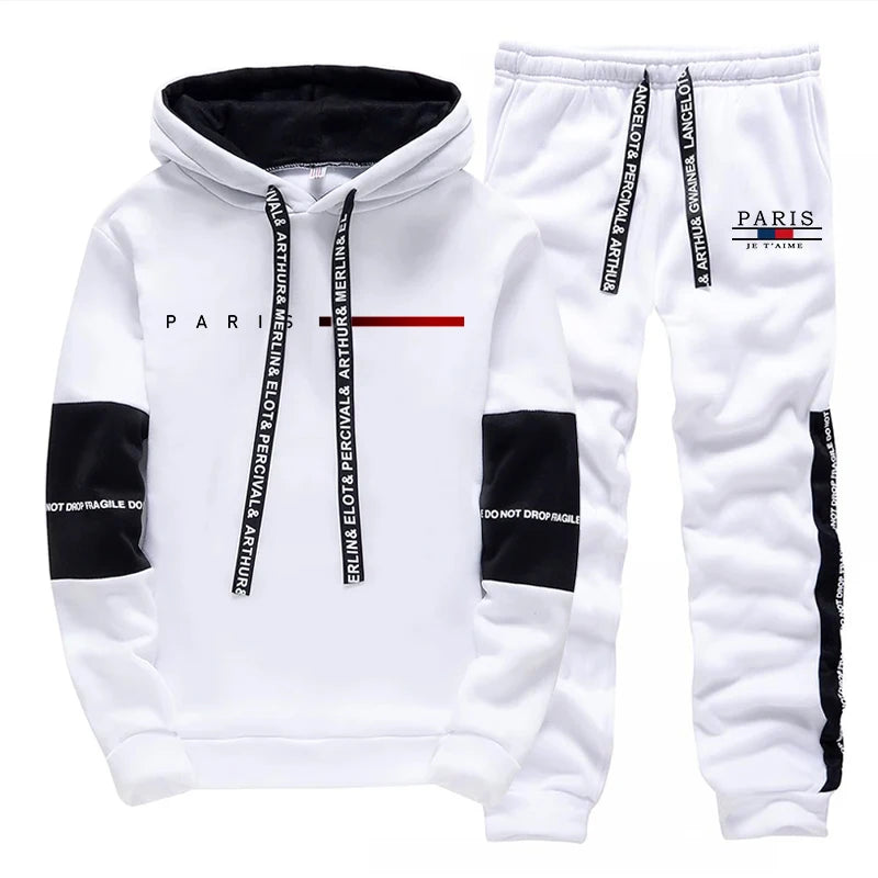 Fashion Men's Tracksuit Printing Casual Sweatshirts Outdoors Sports Jogging Man Clothing Black White Single Piece Hoodies Pants