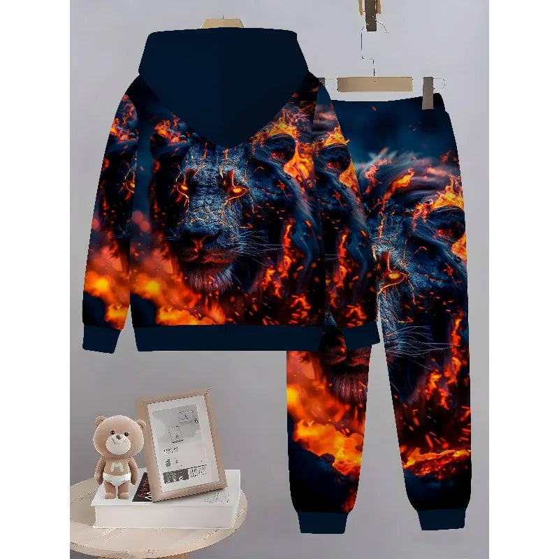 3D Digital Animal Monkey Brown Bear Dragon Printed Hoodie and Sports Pants 2-piece Simple Fashion Casual Set