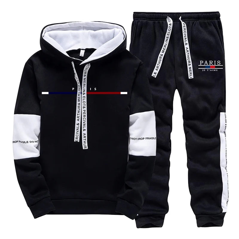 Men's Tracksuit Print Casual Sweatshirts Outdoors Sports Jogging Man Clothing Black White Single Piece Hoodies Pants Streetwear