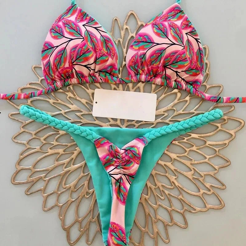Women's Bikini Split Print Swimwear Fashion G-string Beach Holiday