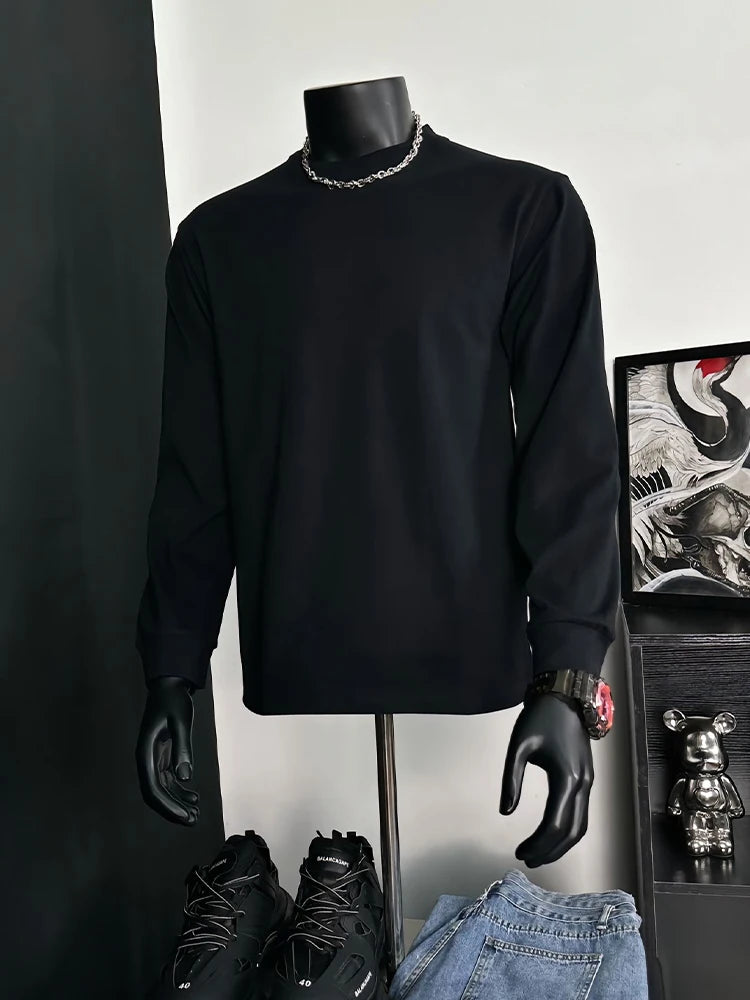 Men's 100% Cotton Long Sleeve T-Shirt Autumn Crew Neck Loose plus Size High-Quality Comfortable Solid Color Casual Top