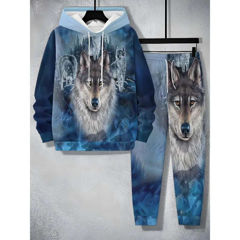 Men's Trendy Hoodie Set Two Piece Hoodie Pants Sports Style Printed Elements