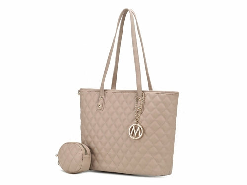 Tansy Quilted Vegan Leather Women Tote Bag with Pouch– 2 pieces