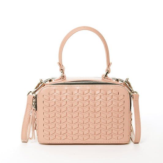 Woven Leather Crossbody Bag Pink Purse Women's Handbag