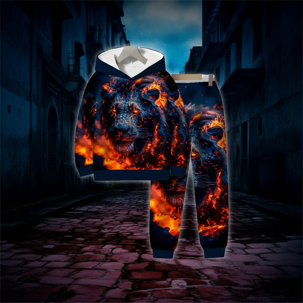 3D Digital Animal Monkey Brown Bear Dragon Printed Hoodie and Sports Pants 2-piece Simple Fashion Casual Set