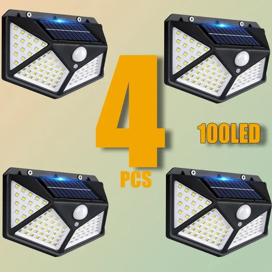 1/2/4PCS New Solar Lights Outdoor Wall Lamp PIR Motion Sensor 100LED