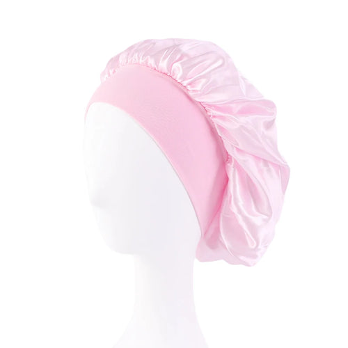New Women's Satin Solid Wide-brimmed Sleeping Hat Unisex Head Wrap