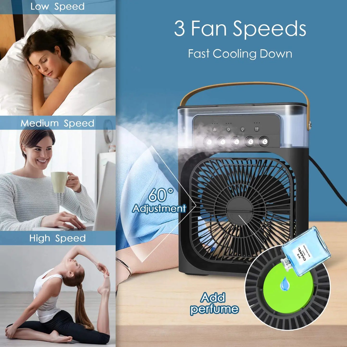 3 In 1 Fan Air Conditioners Portable USB Electric Fan LED Night Light