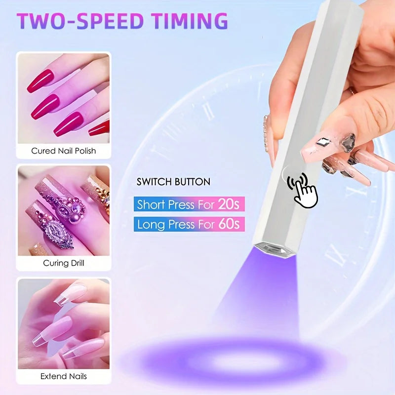 Rechargeable UV LED Nail Lamp Portable Handheld Nail Dryer with 2