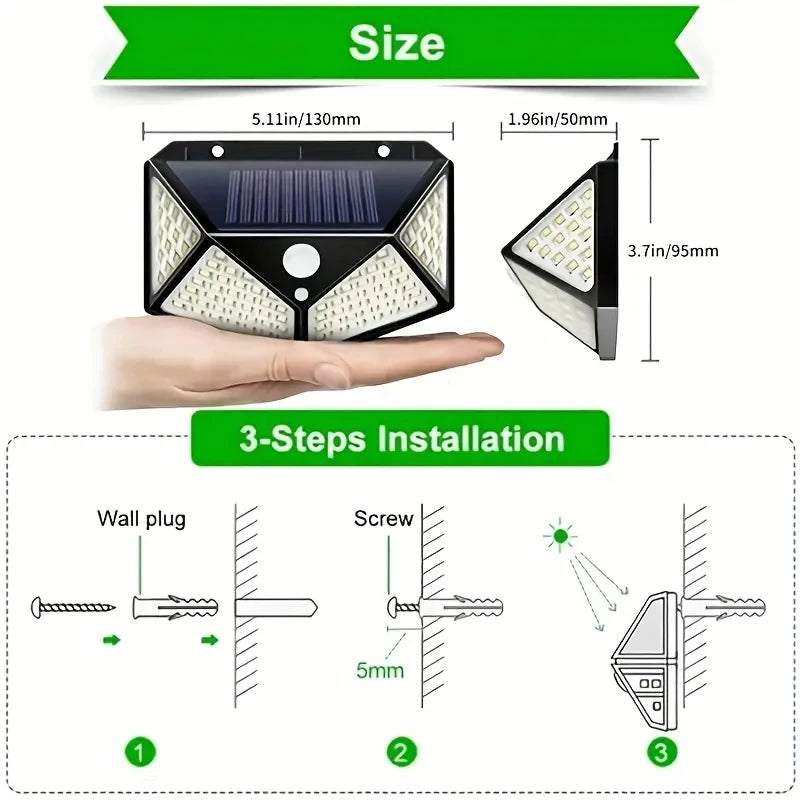 100 LED Outdoor Solar Wall Lamp Waterproof Garden Solar Lights