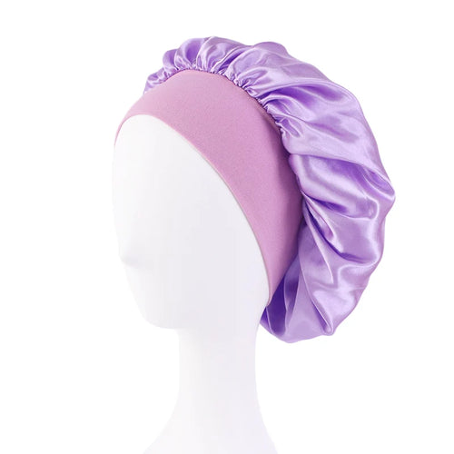 New Women's Satin Solid Wide-brimmed Sleeping Hat Unisex Head Wrap