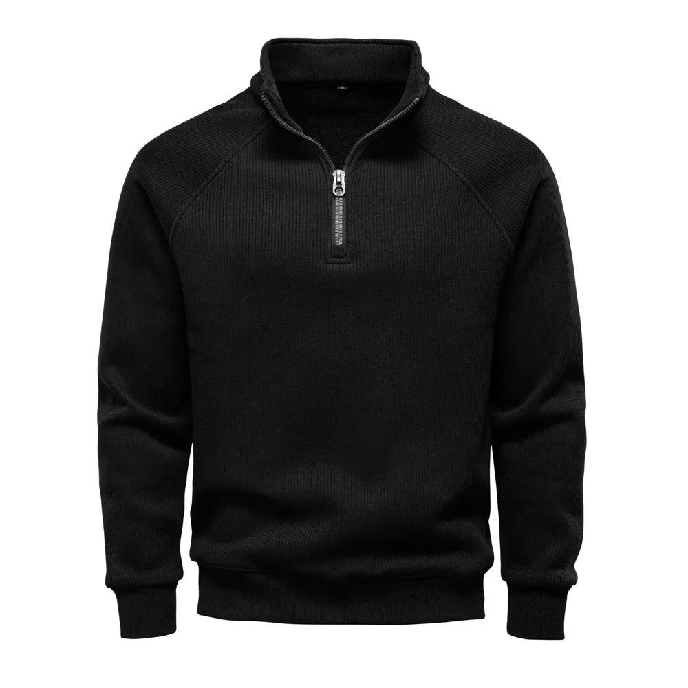 Autumn and Winter Half-Zip Sweatshirt Stand Collar Trendy Versatile Fleece-Lined Men's Sweatshirt Top