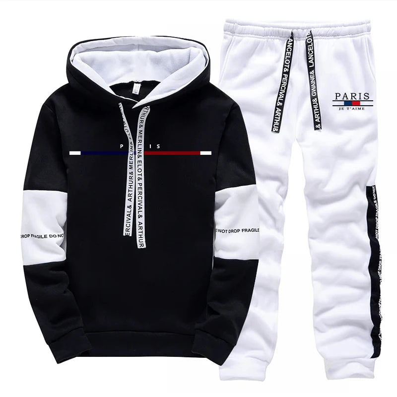 Men's Tracksuit Print Casual Sweatshirts Outdoors Sports Jogging Man Clothing Black White Single Piece Hoodies Pants Streetwear